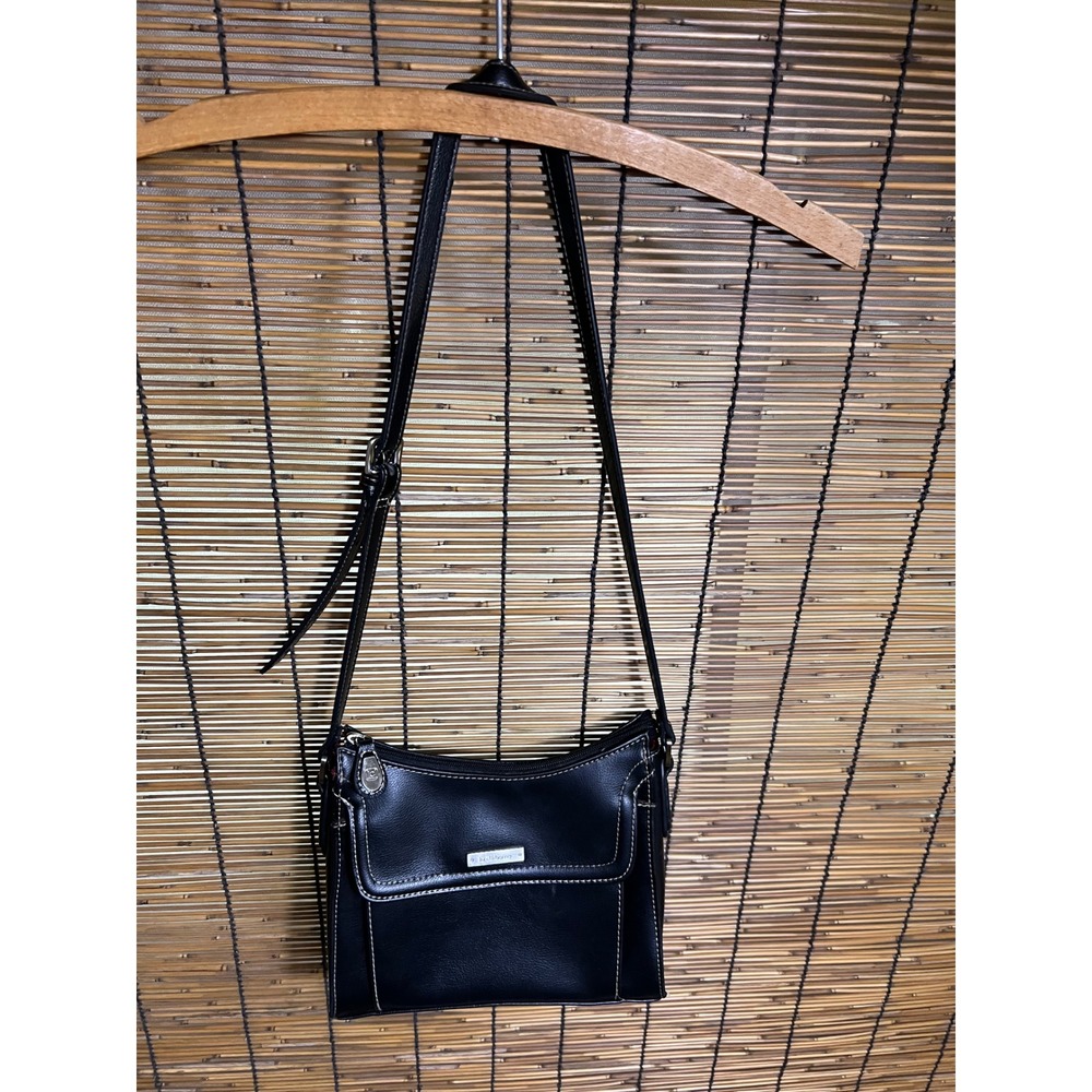 Liz Claiborne Small Crossbody Bag Black Organizer Purse Faux Leather